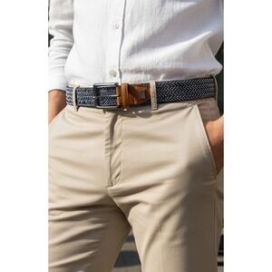 Lee Mens Braided Elastic Stretch Belt XL 46 Navy White Brown‎ Casual